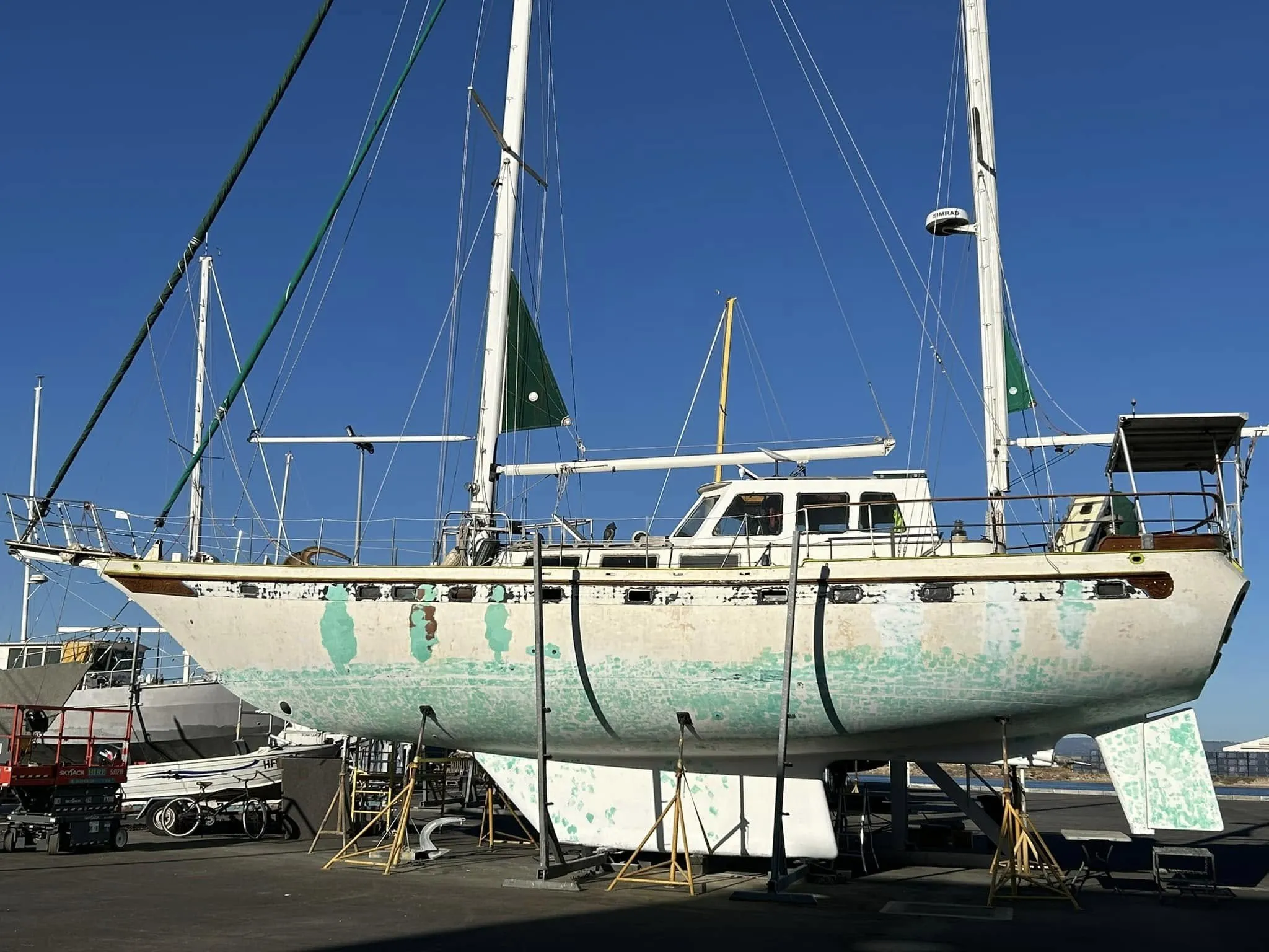 Sea Dragon on the hardstand stripped back to bare hull